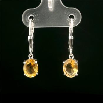 925 Sterling Silver 2.03 Ct Oval Citrine Earrings