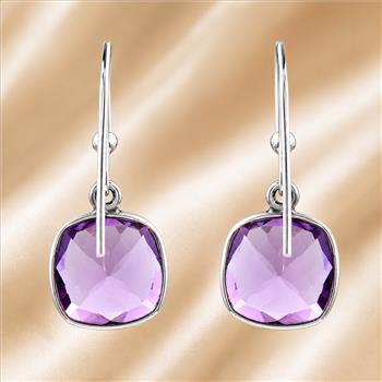 925 Sterling Silver 21.05 Ct Cushion Amethyst Earrings