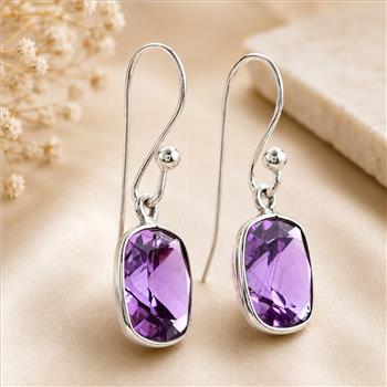 925 Sterling Silver 21.05 Ct Cushion Amethyst Earrings