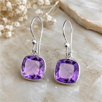 925 Sterling Silver 21.05 Ct Cushion Amethyst Earrings