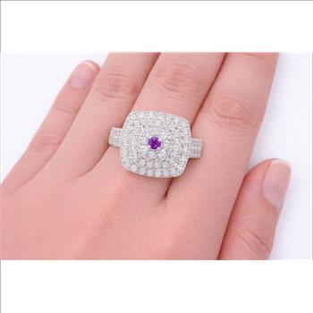 925 Sterling Silver 2.11 Ct Round Amethyst Cubic Zirconia Ring 7 US Ring Size