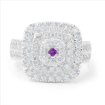 925 Sterling Silver 2.11 Ct Round Amethyst Cubic Zirconia Ring 7 US Ring Size