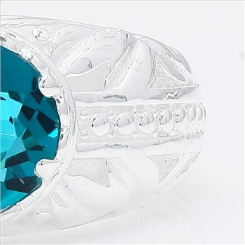 925 Sterling Silver 2.25 Ct Oval Created Paraiba Topaz Ring 8.5 US Ring size