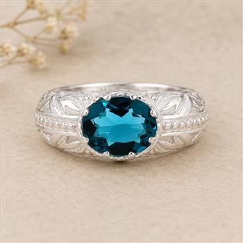 925 Sterling Silver 2.25 Ct Oval Created Paraiba Topaz Ring 8.5 US Ring size