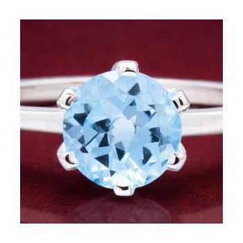 925 Sterling Silver 2.35 Ct Round Blue Topaz Ring 9 US Ring Size