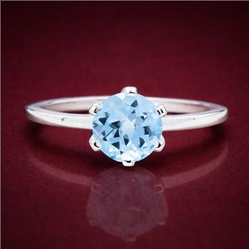 925 Sterling Silver 2.35 Ct Round Blue Topaz Ring 9 US Ring Size