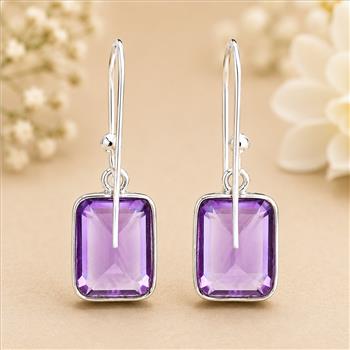 925 Sterling Silver 23.75 Ct Octagon Amethyst Earrings