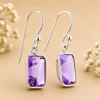 925 Sterling Silver 23.75 Ct Octagon Amethyst Earrings