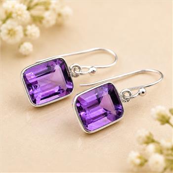 925 Sterling Silver 23.75 Ct Octagon Amethyst Earrings