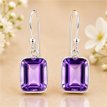 925 Sterling Silver 23.75 Ct Octagon Amethyst Earrings