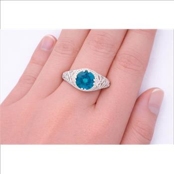 925 Sterling Silver 2.42 Ct Round Paraiba Topaz Ring 7 US Ring Size