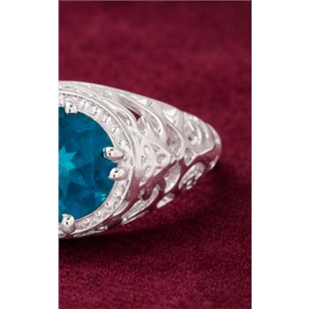 925 Sterling Silver 2.42 Ct Round Paraiba Topaz Ring 7 US Ring Size