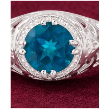 925 Sterling Silver 2.42 Ct Round Paraiba Topaz Ring 7 US Ring Size