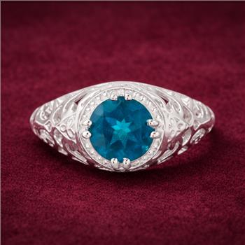 925 Sterling Silver 2.42 Ct Round Paraiba Topaz Ring 7 US Ring Size