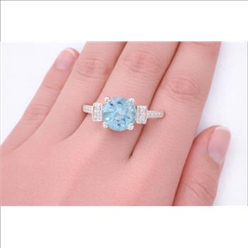 925 Sterling Silver 2.44 Ct Round Swiss Blue Topaz Cubic Zirconia Ring 7 US Ring Size