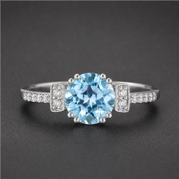 925 Sterling Silver 2.44 Ct Round Swiss Blue Topaz Cubic Zirconia Ring 7 US Ring Size