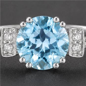 925 Sterling Silver 2.44 Ct Round Swiss Blue Topaz Cubic Zirconia Ring 7 US Ring Size