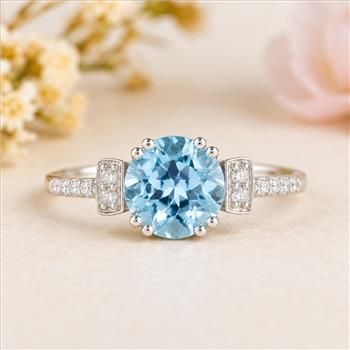 925 Sterling Silver 2.44 Ct Round Swiss Blue Topaz Cubic Zirconia Ring 7 US Ring Size