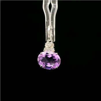 925 Sterling Silver 2.53 Ct Oval Amethyst White Zircon Pendant