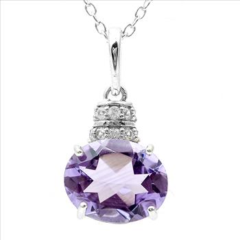 925 Sterling Silver 2.53 Ct Oval Amethyst White Zircon Pendant