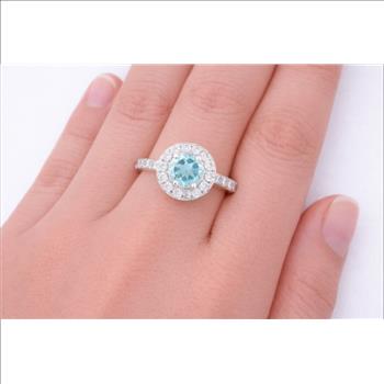 925 Sterling Silver 2.54 Ct Round Swiss Blue Topaz Cubic Zirconia Ring 7 US Ring Size