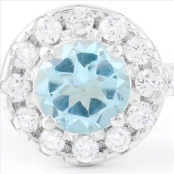 925 Sterling Silver 2.54 Ct Round Swiss Blue Topaz Cubic Zirconia Ring 7 US Ring Size