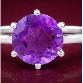 925 Sterling Silver 2.59 Ct Round Amethyst Ring 7 US Ring Size