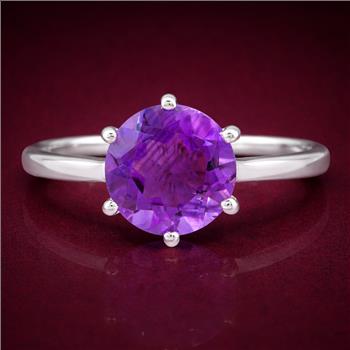 925 Sterling Silver 2.59 Ct Round Amethyst Ring 7 US Ring Size