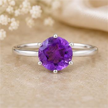 925 Sterling Silver 2.59 Ct Round Amethyst Ring 7 US Ring Size