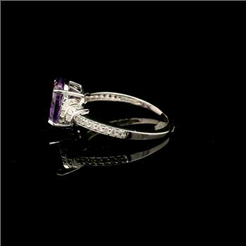 925 Sterling Silver 2.60 Ct Oval Amethyst White Zircon Ring 7 US Ring Size