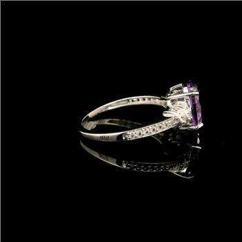 925 Sterling Silver 2.60 Ct Oval Amethyst White Zircon Ring 7 US Ring Size