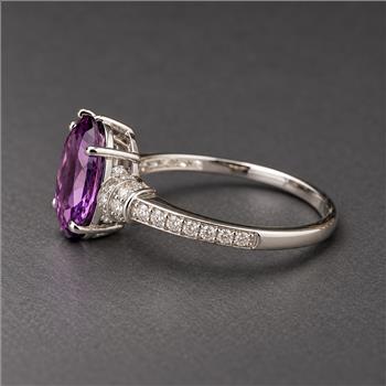 925 Sterling Silver 2.60 Ct Oval Amethyst White Zircon Ring 7 US Ring Size