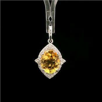 925 Sterling Silver 2.63 Ct Oval Citrine White Zircon Pendant