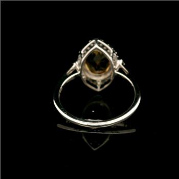 925 Sterling Silver 2.64 Ct Oval Citrine White Zircon Ring 7 US Ring Size