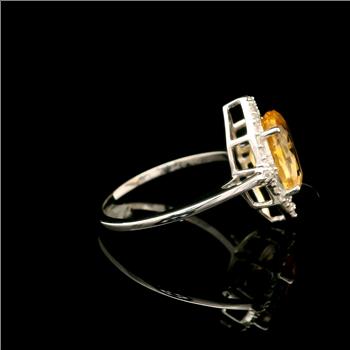 925 Sterling Silver 2.64 Ct Oval Citrine White Zircon Ring 7 US Ring Size