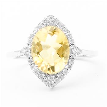 925 Sterling Silver 2.64 Ct Oval Citrine White Zircon Ring 7 US Ring Size