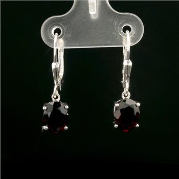 925 Sterling Silver 2.73 Ct Oval Garnet Earrings