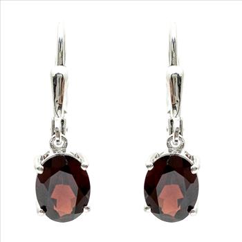 925 Sterling Silver 2.73 Ct Oval Garnet Earrings