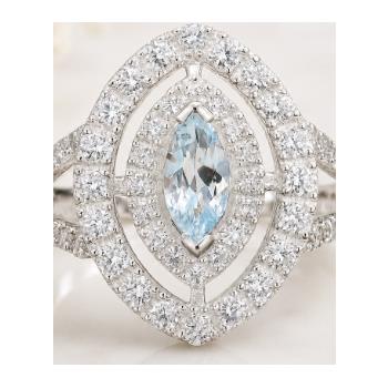 925 Sterling Silver 2.77 Ct Marquise Blue Topaz Cubic Zirconia Ring 7 US Ring Size