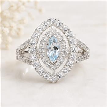 925 Sterling Silver 2.77 Ct Marquise Blue Topaz Cubic Zirconia Ring 7 US Ring Size
