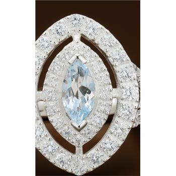 925 Sterling Silver 2.77 Ct Marquise Blue Topaz Cubic Zirconia Ring 7 US Ring Size