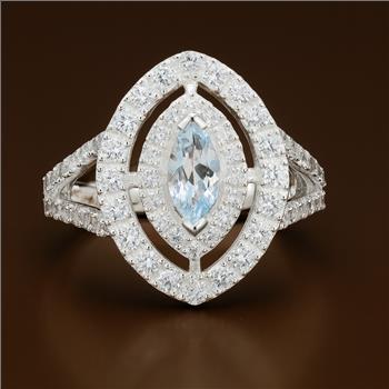 925 Sterling Silver 2.77 Ct Marquise Blue Topaz Cubic Zirconia Ring 7 US Ring Size