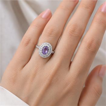 925 Sterling Silver 2.82 Ct Oval Amethyst Cubic Zirconia Ring 7 US Ring Size