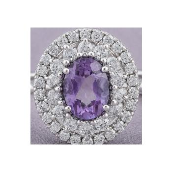 925 Sterling Silver 2.82 Ct Oval Amethyst Cubic Zirconia Ring 7 US Ring Size