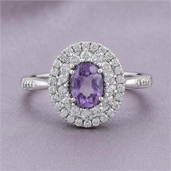 925 Sterling Silver 2.82 Ct Oval Amethyst Cubic Zirconia Ring 7 US Ring Size