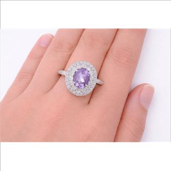 925 Sterling Silver 2.82 Ct Oval Amethyst Cubic Zirconia Ring 7 US Ring Size
