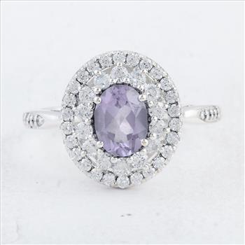 925 Sterling Silver 2.82 Ct Oval Amethyst Cubic Zirconia Ring 7 US Ring Size