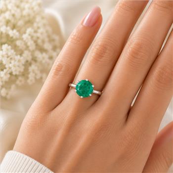 925 Sterling Silver 2.95 Ct Round Green Topaz Ring