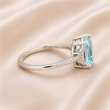 925 Sterling Silver 3.01 Ct Octagon Blue Topaz White Zircon Ring 7 US Ring Size