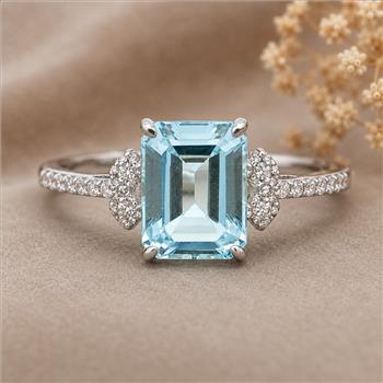 925 Sterling Silver 3.01 Ct Octagon Blue Topaz White Zircon Ring 7 US Ring Size